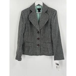 NWT R.Q.T. Vintage Blazer Womens 14 Blue Brown Tweed Single Breast Acrylic Wool
